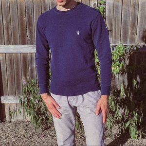 Blue Polo Waffle-Knit Thermal Sweatshirt 🐎